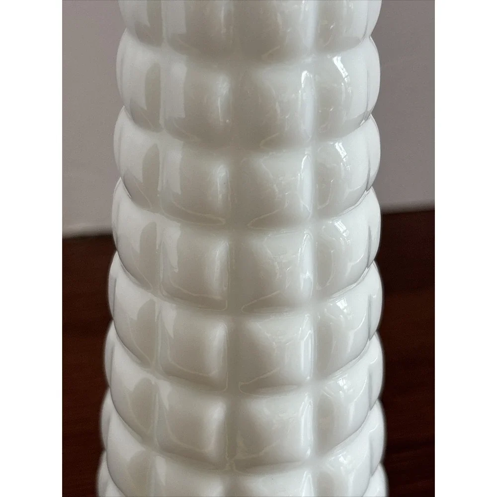Vintage Small Milk Glass Waffle Pattern Vases 9